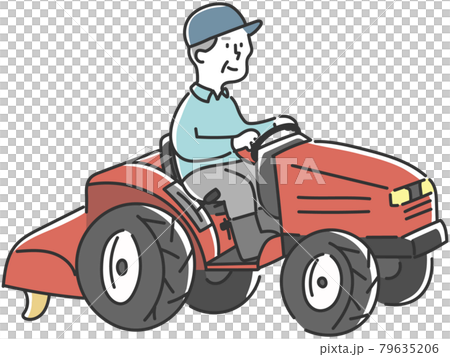 トラクターで農作業するおじいちゃん 79635206