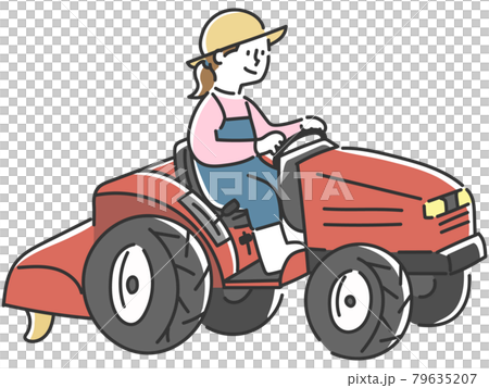 トラクターを運転する若い女性 79635207