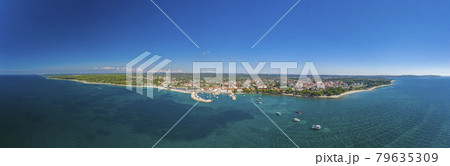 Panoramic aerial drone picture over the Istrian town of Fazana with harbour during daytime Panoramic aerial drone picture over the Istrian town of Fazana with harbour during daytime 79635309