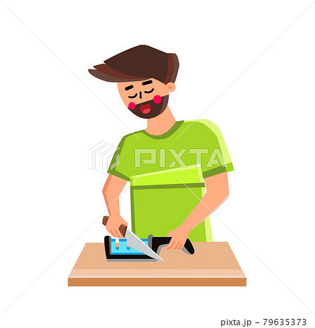 Knife Sharpener Man Use For Prepare Utensil Vector Knife Sharpener Man Use For Prepare Utensil Vector 79635373