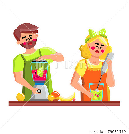 In Blender Tool Couple Preparing Smoothie Vector 79635539