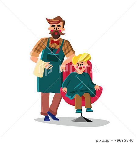 Barber Cutting With Scissors Small Boy Hair Vector 79635540