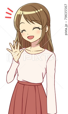 手を上げる私服の女性 79635567