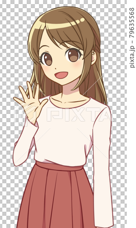 手を上げる私服の女性 79635568