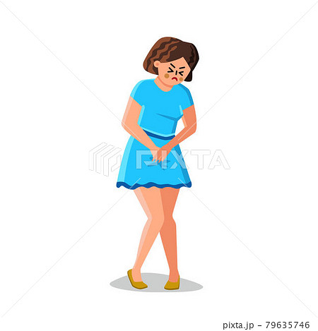 Woman With Urine Urgency Holding Crotch Vector 79635746