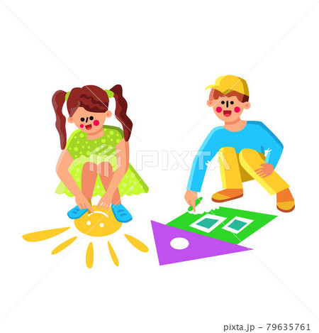 Children Painting With Chalk On Asphalt Vector Children Painting With Chalk On Asphalt Vector 79635761
