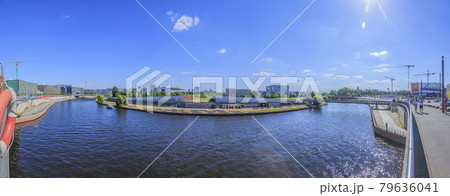 View from Berlin main station square over river Spree to the government quarter in summer 79636041
