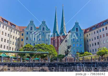 View from river Spree in Berlin to Nikolai church in summer 79636042