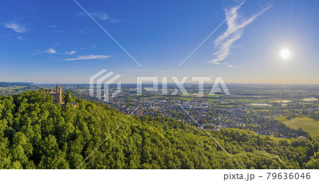 Panoramic aerial view of the German town Bensheim in summer during daytime 79636046