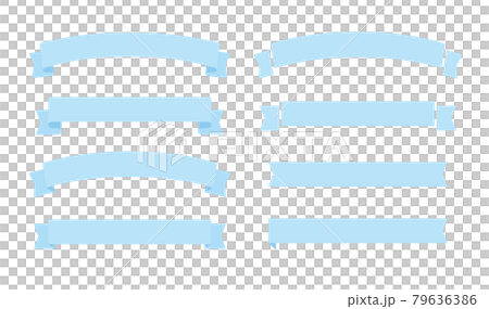 いろんな形の水色のリボンテープのイラスト素材セット いろんな形の水色のリボンテープのイラスト素材セット 79636386