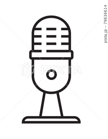 Microphone icon vector in thin line style. Voice over sign. Microphone symbol for audio podcast broadcast. Microphone icon vector in thin line style. Voice over sign. Microphone symbol for audio podcast broadcast. 79636614