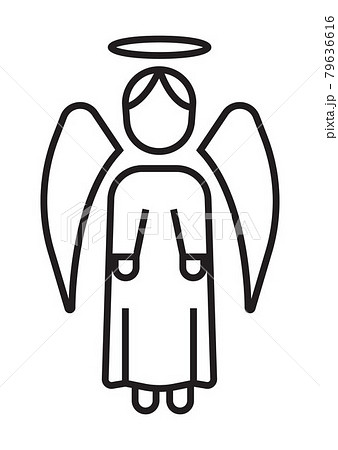 Angel icon vector in line style. A saint with wings and a shining halo. 79636616