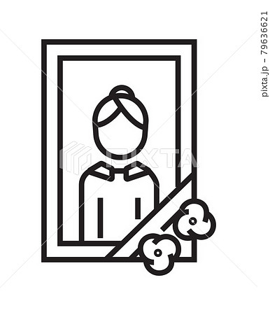 Photo frame with a dead woman. Funeral icon vector in line style. 79636621