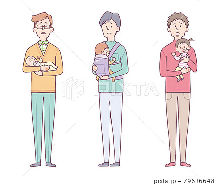 赤ちゃんを抱っこする男性 悲しい セットのイラスト素材