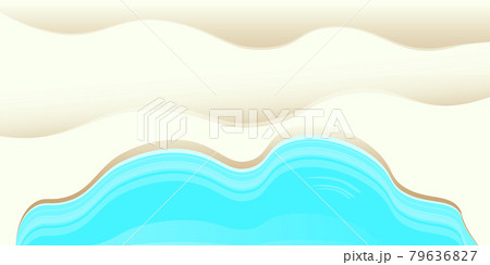 Top view summer beach background with golden sand and turquoise ocean waves. Vector summer beach party flyer or poster design template with tropical coast 79636827
