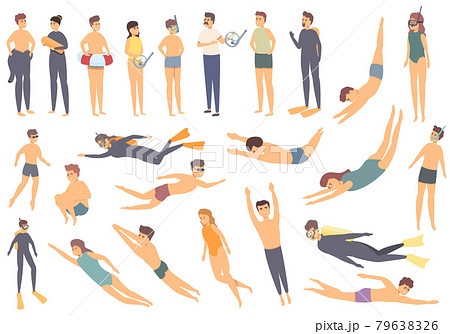 Diving school icons set cartoon vector. Beach active 79638326