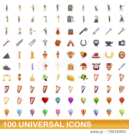 100 universal icons set, cartoon style 100 universal icons set, cartoon style 79638900