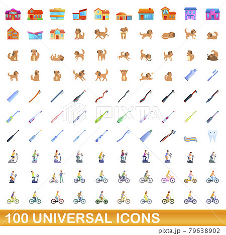 100 universal icons set, cartoon style 79638902