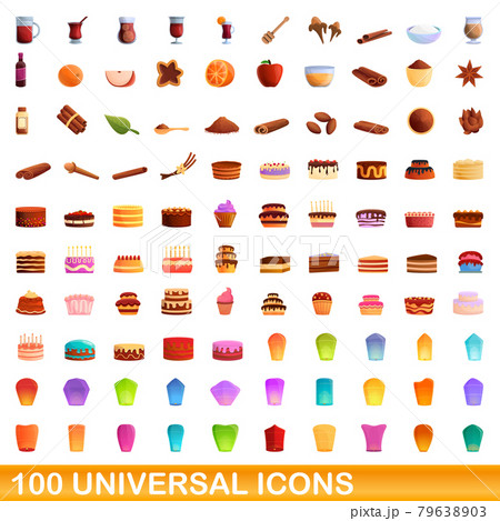 100 universal icons set, cartoon style 79638903