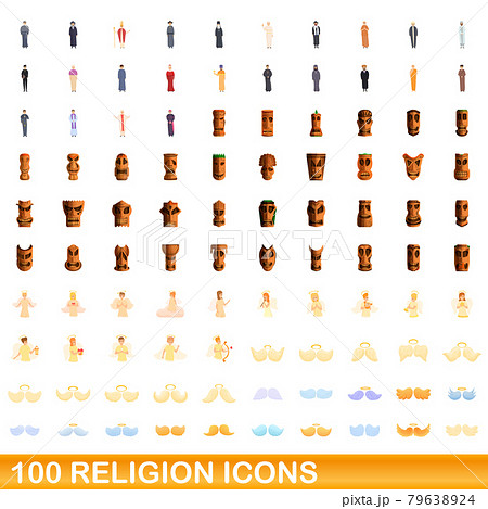 100 Religion Icons Set Cartoon Styleのイラスト素材