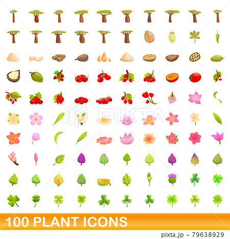 100 plant icons set, cartoon style 79638929
