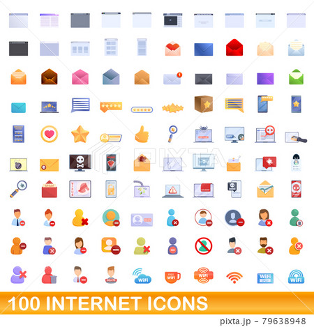 100 internet icons set, cartoon style 79638948