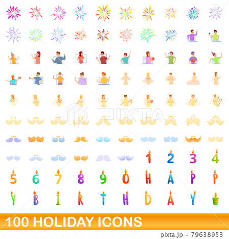 100 holiday icons set, cartoon style 100 holiday icons set, cartoon style 79638953