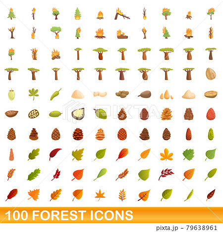 100 forest icons set, cartoon style 79638961