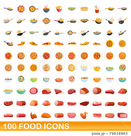 100 food icons set, cartoon style 79638963