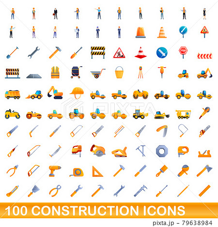 100 construction icons set, cartoon style 79638984
