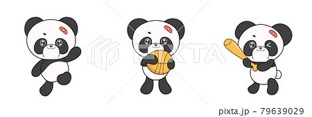スポーツ好きなパンダの男の子のイラストセットのイラスト素材