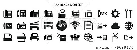 ファックスやプリンターに関連したアイコンセットのイラスト素材