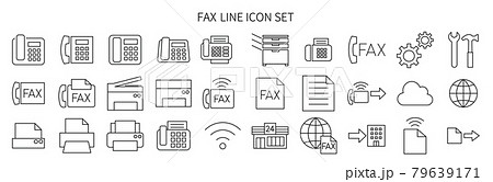 ファックスやプリンターに関連したアイコンセットのイラスト素材
