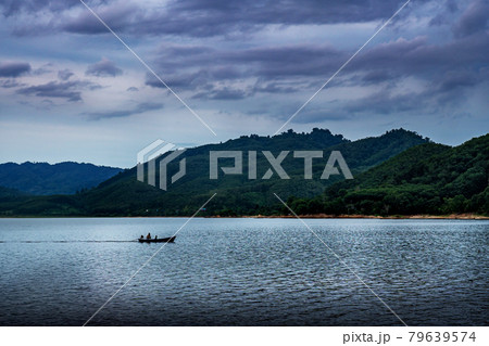 View of landscape nature in sky and cloud storm and river in rain season 79639574