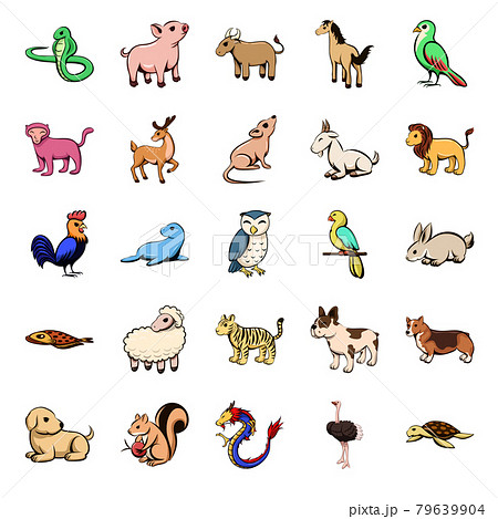 Cute animal color cartoon icon set 79639904