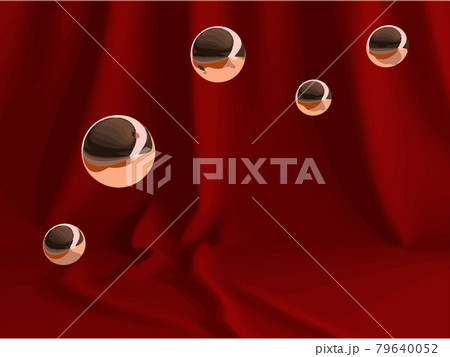 赤いカーテンとメタリックな球体 無人のマジックショー背景イラストのイラスト素材