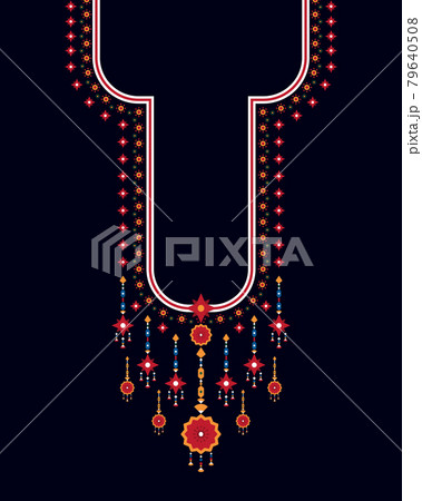 Geometric ethnic oriental pattern. Necklace embroidery design for textile, fashion woman, background, wallpaper, clothing and wrapping. Vector illustration.  79640508