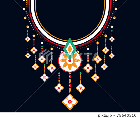 Geometric ethnic oriental pattern. Necklace embroidery design for textile, fashion woman, background, wallpaper, clothing and wrapping. Vector illustration.  79640510