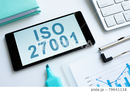 Information about ISO 27001 on the screen of smartphone. Information about ISO 27001 on the screen of smartphone. 79641138
