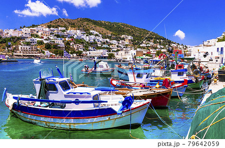 Traditional Greece - charming fishing village with colorful boats,Leros island in Dodecanese 79642059