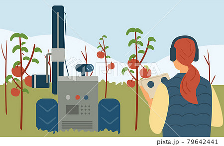 The agronomist remotly controls robot arm is working in the smart farm 79642441