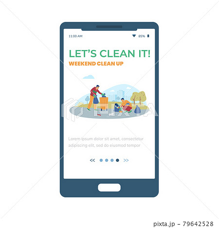 Onboarding screen for weekend cleaning ecological event, vector illustration. Onboarding screen for weekend cleaning ecological event, vector illustration. 79642528