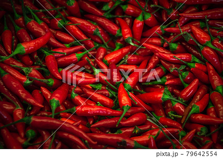 Lots of small red peppers. Food photography, template for menus, recipes books and magazines. 79642554