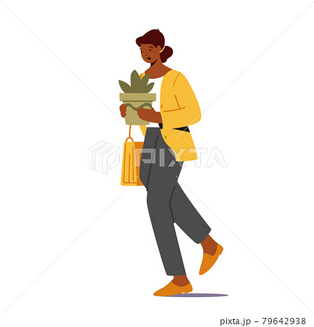 Female Character Worker with Stuff in Hands Leaving Workplace, Fired from Work. Stressed Woman Employee Dismissal 79642938
