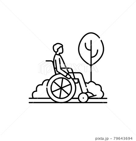 Disabled Person For A Walk Color Line Icon のイラスト素材