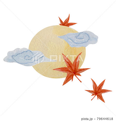 hand drawn watercolor illustration of autumn moonlit night 79644618