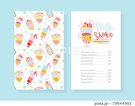 Milkshake Menu Template Design with Space for Text, Healthy Ice Cream Drinks and Fresh Milk Beverages Card, Flyer, Banner Vector Illustration 79644983