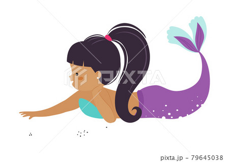 Mermaid with Ponytail Floating Underwater Vector Illustration 79645038