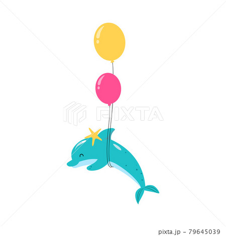 Blue Dolphin with Balloons as Underwater Sea Animal Vector Illustration Blue Dolphin with Balloons as Underwater Sea Animal Vector Illustration 79645039