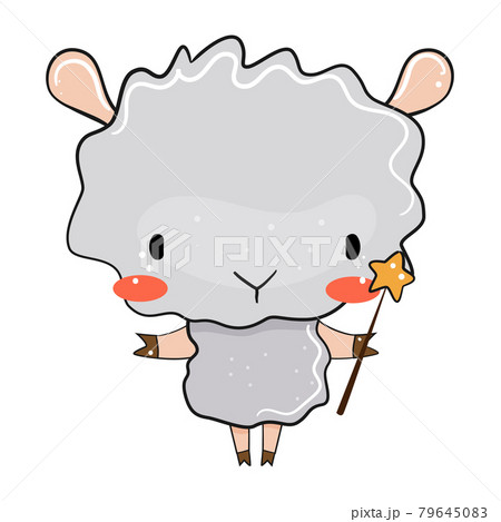 Cute little sheep with magic stick. Vector illustration. 79645083